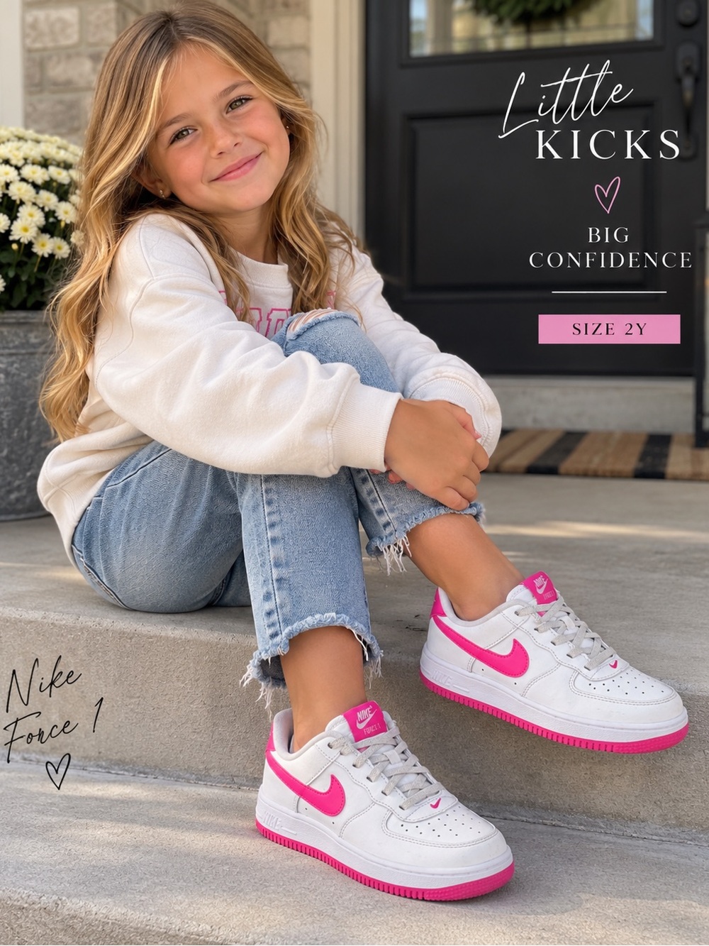 Nike Kids White and Pink Sneakers - Air Force Style